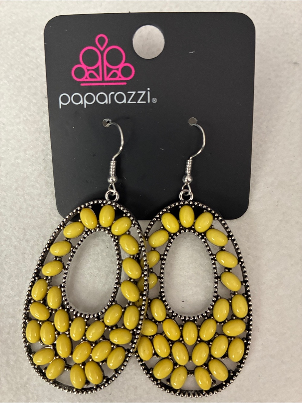 paparazzi Bright Yellow Oval Beaded Drop Earrings